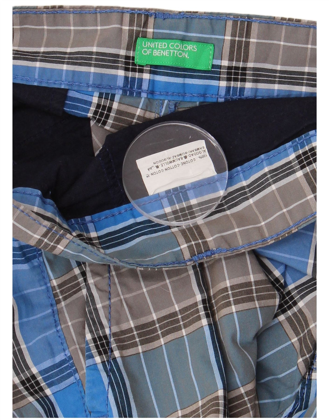 Męskie spodenki Chino BENETTON W34, duża, niebieska krata, bawełna