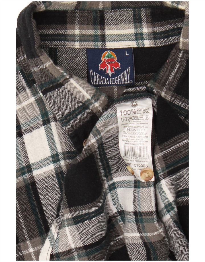 Vintage męska koszula flanelowa, duża, czarna bawełniana krata