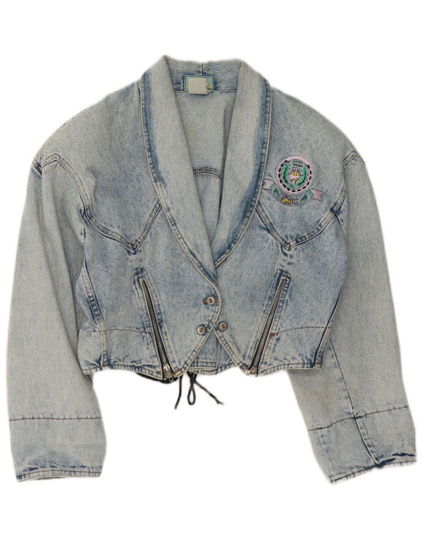 Vintage damska kurtka jeansowa Crop UK 14, średni niebieski