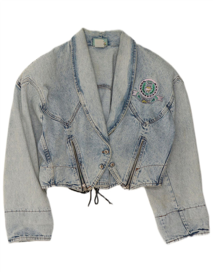 Vintage damska kurtka jeansowa Crop UK 14, średni niebieski