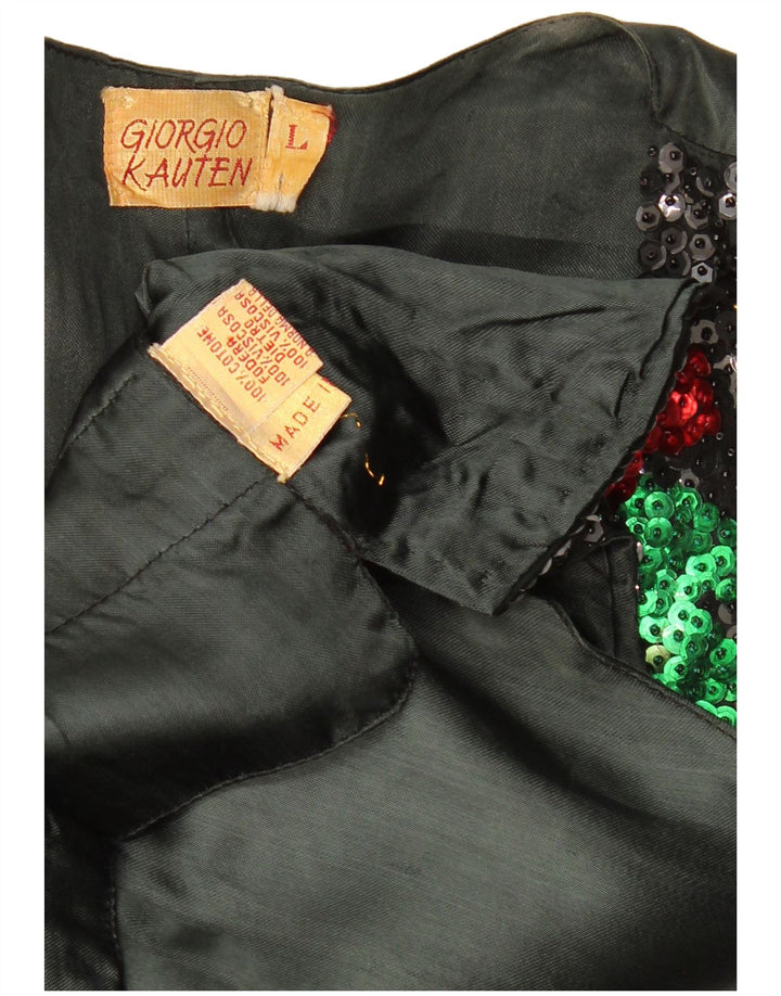 GIORGIO KAUTEN Damska kamizelka z cekinami UK 16, duża, czarna, z bawełny w kwiaty