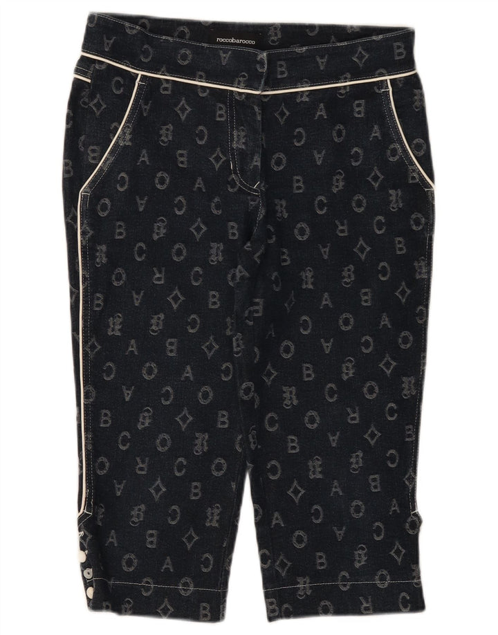 Spodnie Capri Damskie Roccobarocco IT 42 Medium W28 L17 Granatowe Geometryczne