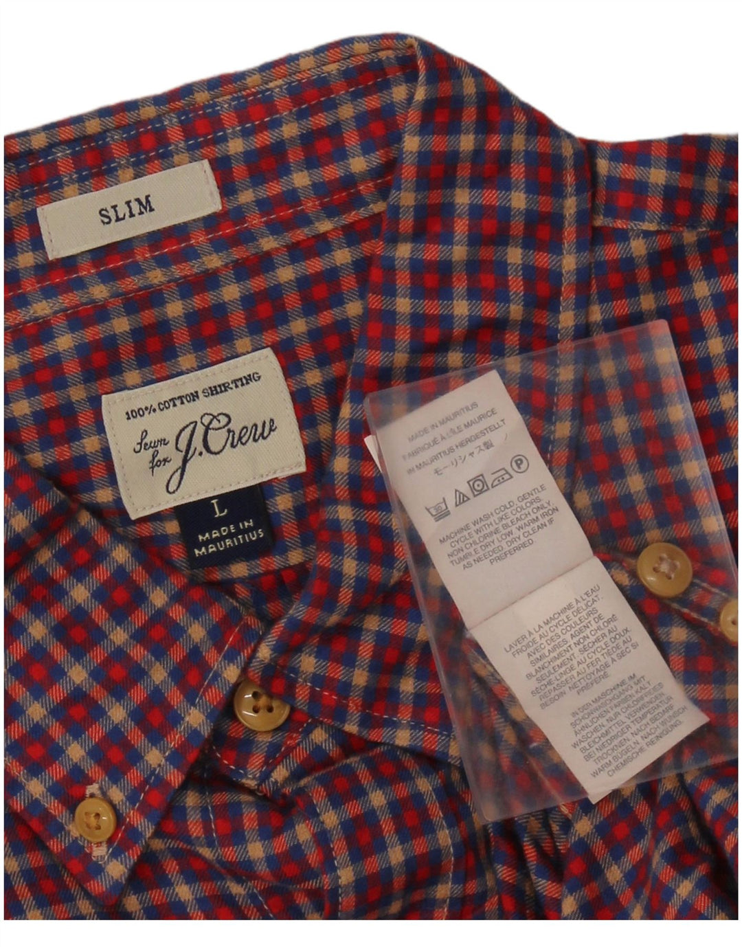 J. CREW Męska koszula flanelowa slim fit, duża, bawełniana w czerwoną kratę