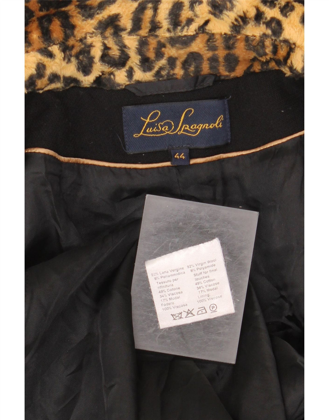 Płaszcz damski Luisa Spagnoli IT 44 Średni czarny nadruk zwierzęcy, dziewicza wełna