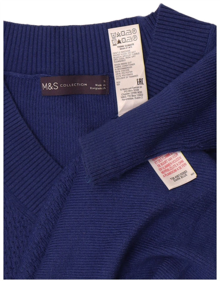 Sweter damski Marks & Spencer z dekoltem w kształcie litery V, UK 10, mały, niebieski, wiskoza
