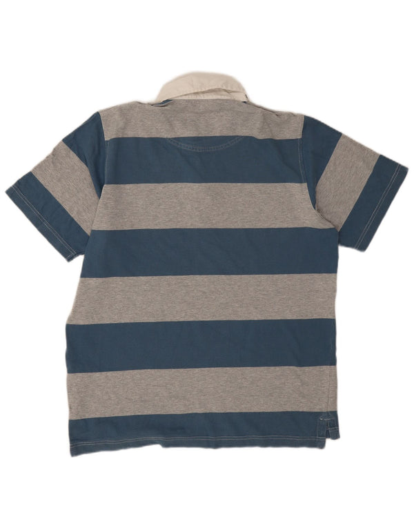 Musto Mens Rugby Polo Shirt Medium Blue Striped Cotton