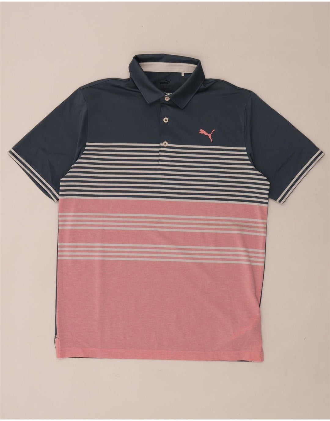 Męska koszulka polo Puma, średnia, granatowa, poliestrowa w paski