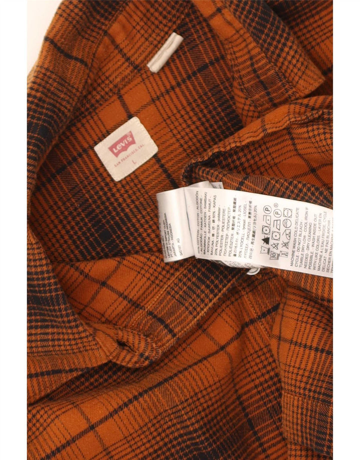 Damska koszula flanelowa oversize Levi's UK 16, duża, bawełniana w pomarańczową kratkę