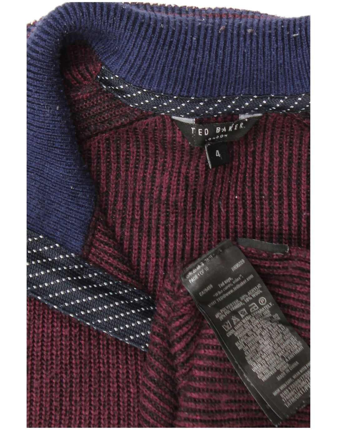 Męski sweter Ted Baker z zamkiem błyskawicznym, rozmiar 4, duży, bordowy poliester