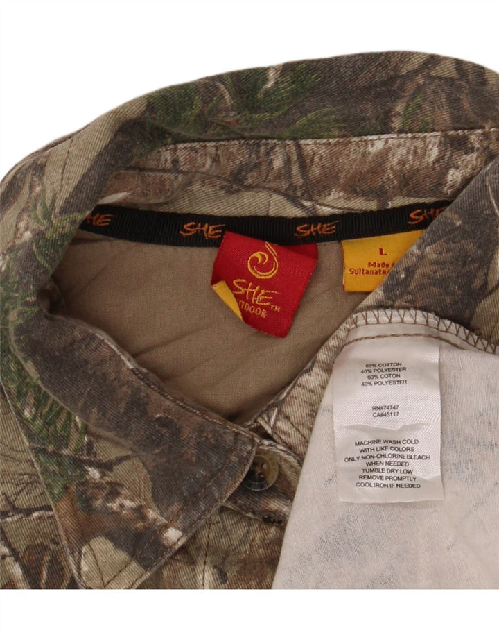 Koszula damska VINTAGE w abstrakcyjny wzór UK 16, duża, bawełniana w kolorze khaki