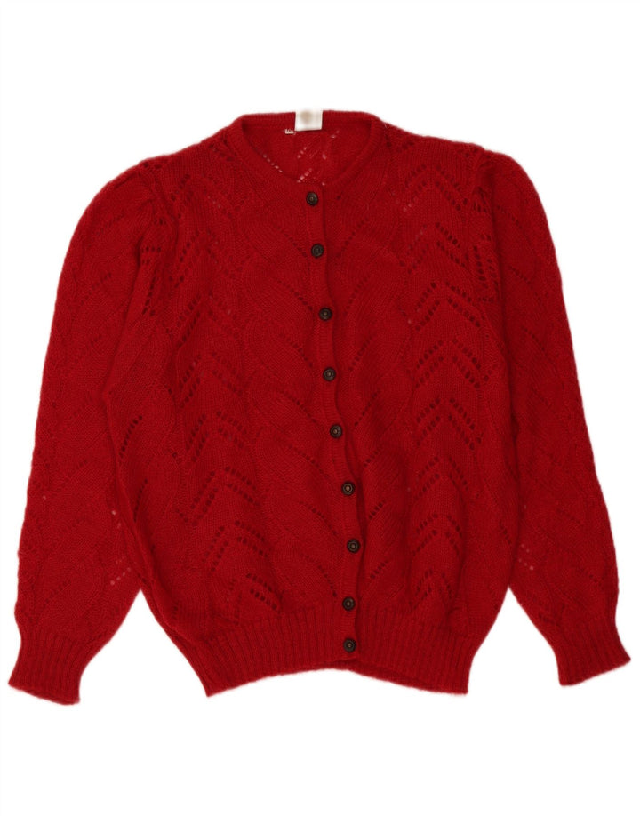 Vintage damski, przezroczysty, oversize'owy sweter rozpinany UK 14, średni czerwony