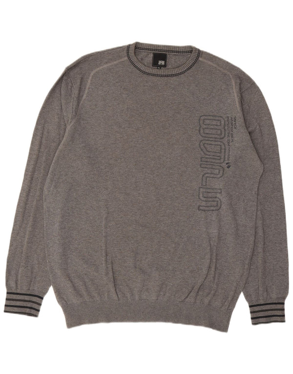 Jack & Jones Mens Graphic Crew Neck Jumper Sweater 2XL Grey Striped Cotton