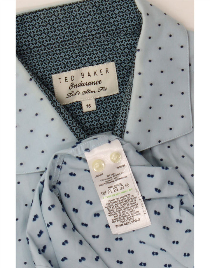 Koszula męska o dopasowanym kroju TED BAKER, rozmiar 16, duża, niebieska, bawełniana w kropki