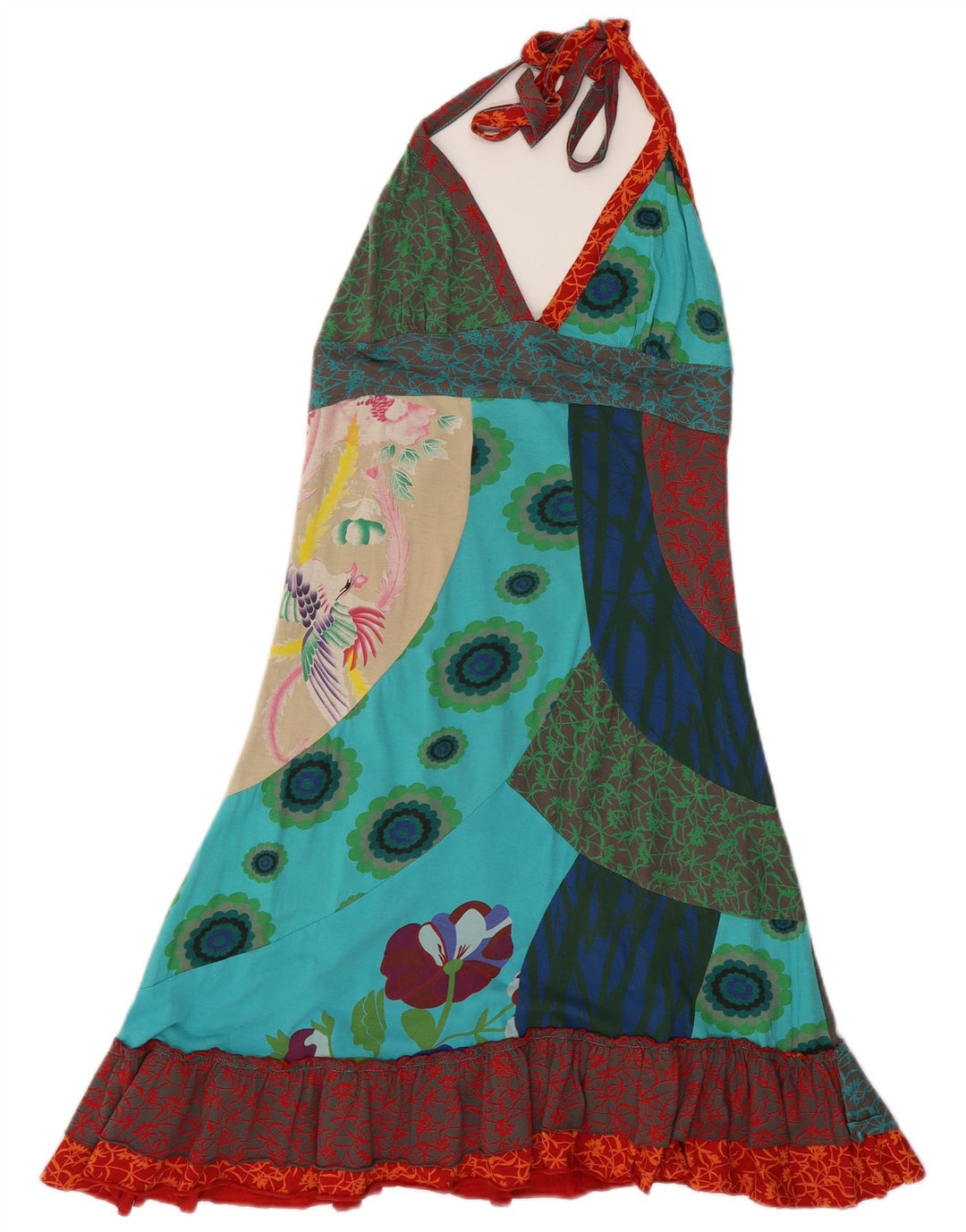 Desigual damska graficzna sukienka wiązana na szyi UK 8, mała, wielokolorowa w kwiaty