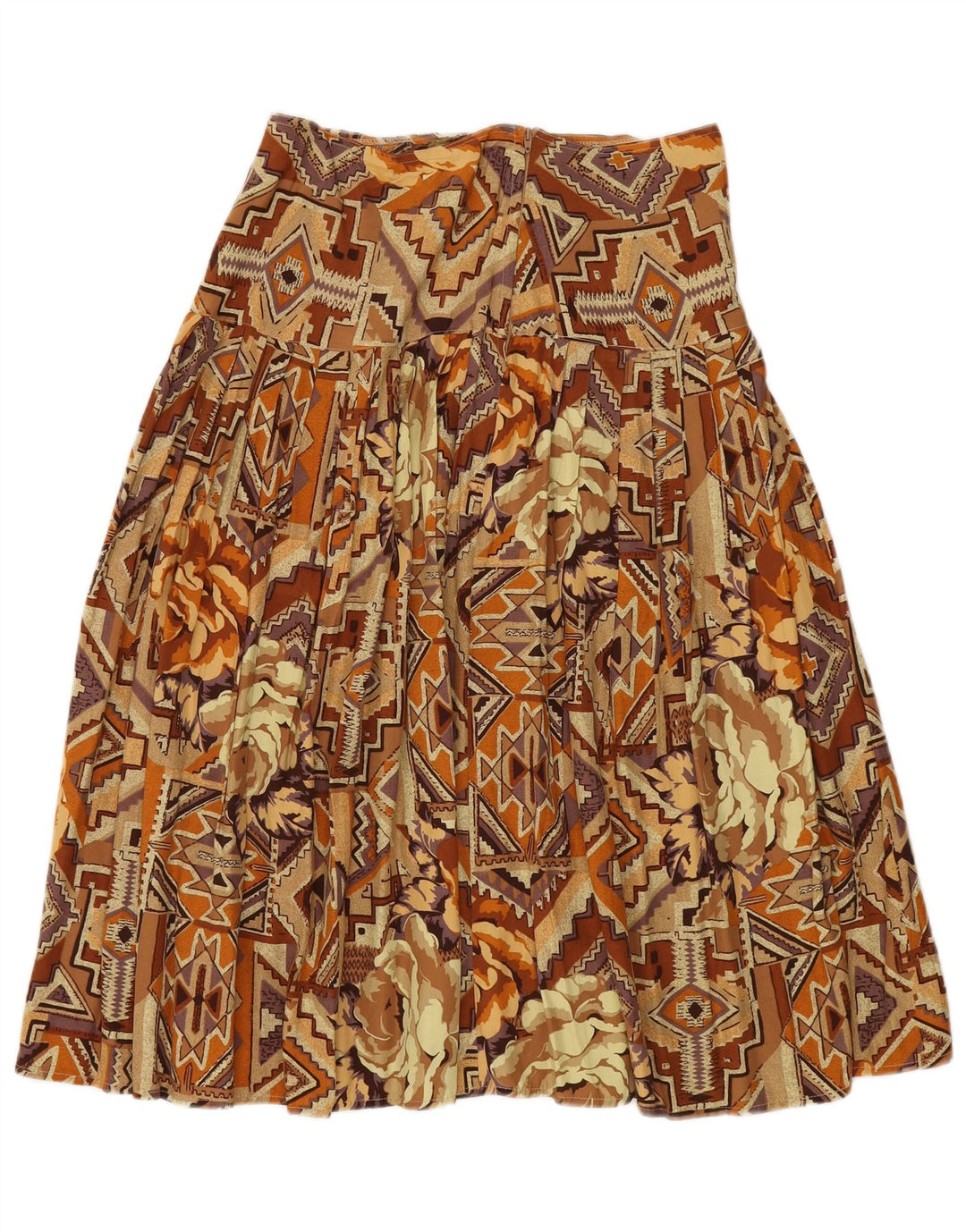 Damska plisowana spódnica VINTAGE Medium W30 Brązowa patchworkowa bawełna