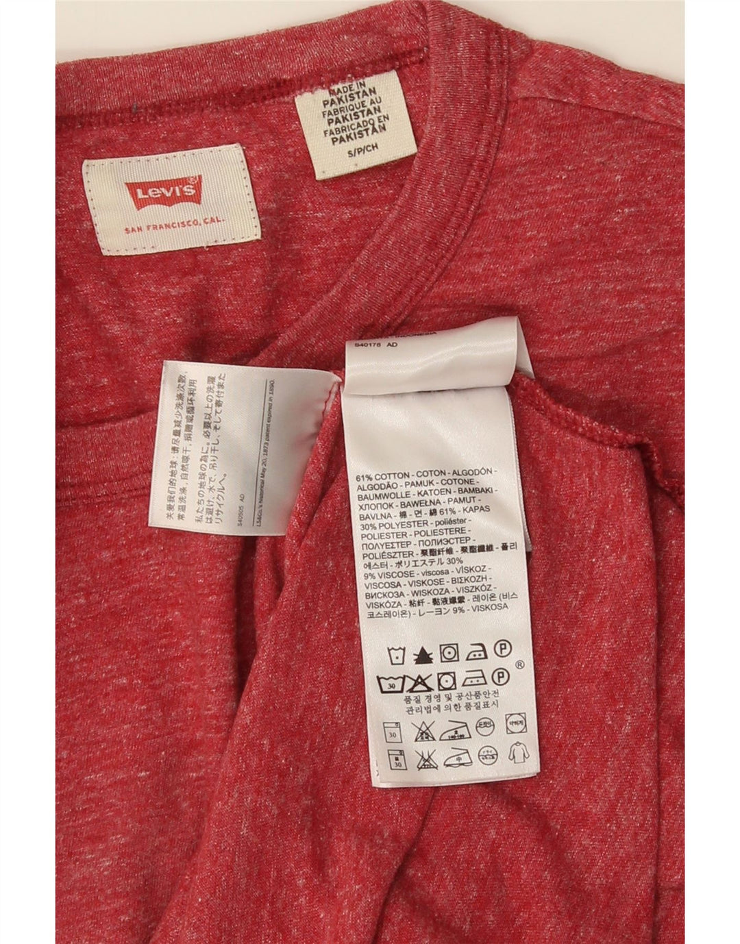 Męski t-shirt LEVI'S Top, mały, z czerwonej bawełny w cętki