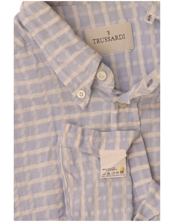 Koszula męska Trussardi rozmiar 41 16, duża, niebieska bawełniana krata