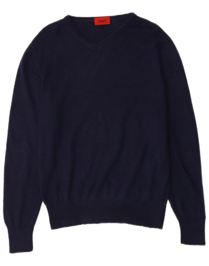 Męski sweter Hugo Boss z dekoltem w kształcie litery V XL, granatowo-wełniany