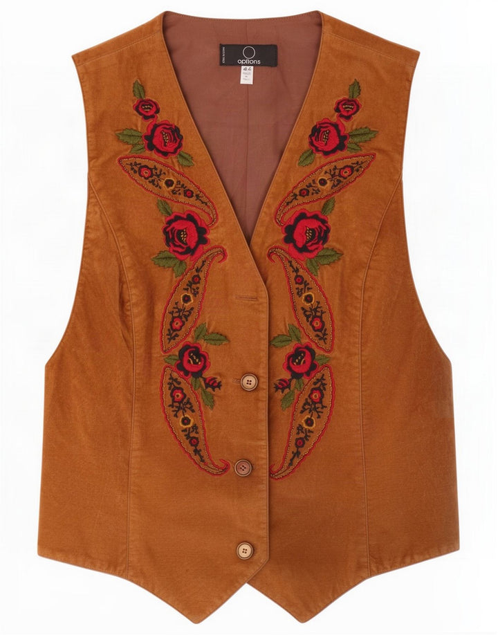 Options Womens Waistcoat IT 44 Medium Brown Floral Viscose
