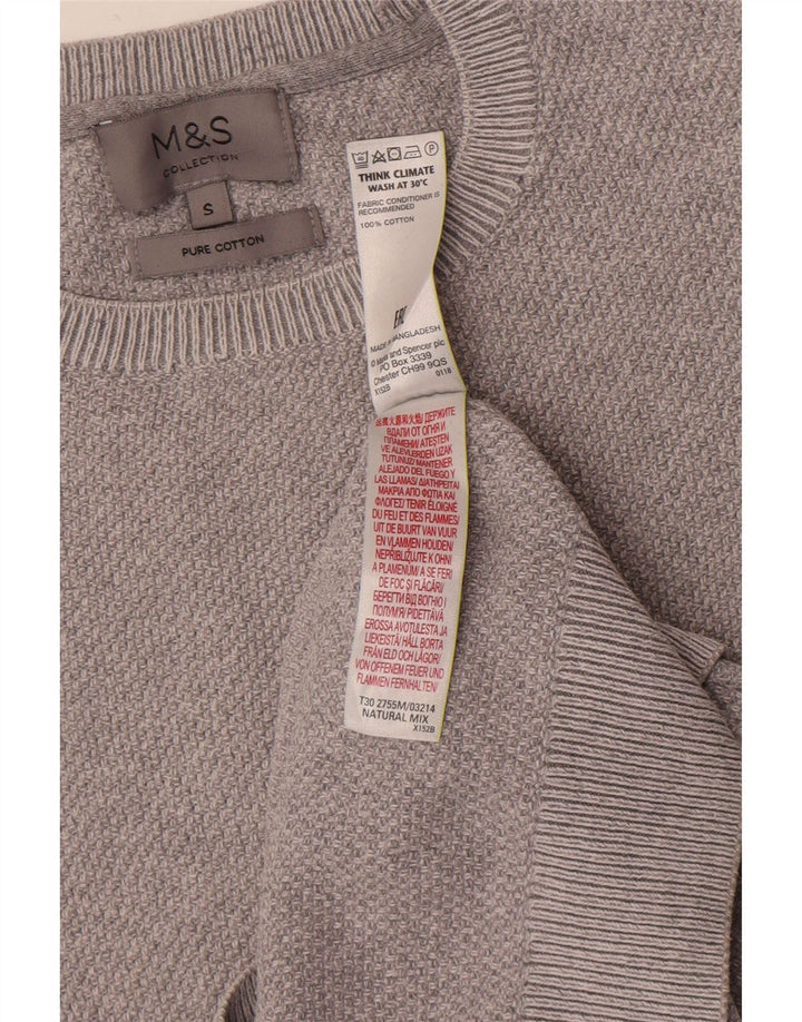 Marks & Spencer Męski sweter z okrągłym dekoltem, mały, szary, bawełniany