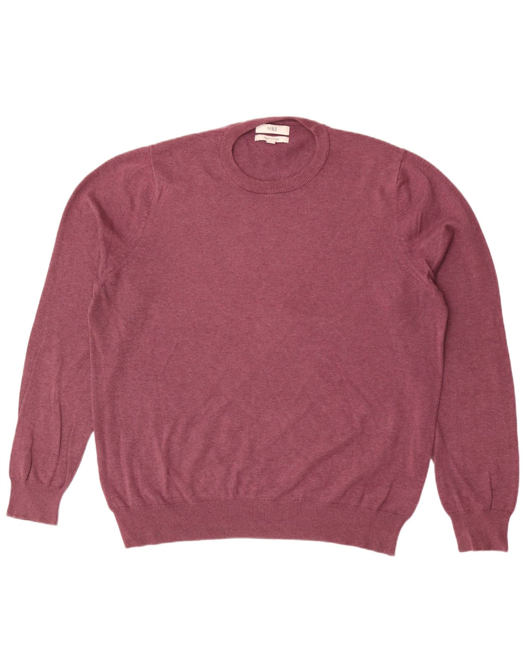 Marks & Spencer Męski sweter z okrągłym dekoltem, duży, bordowy, bawełniany