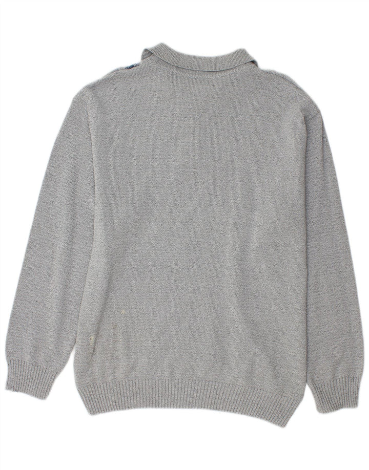 Męski sweter z golfem w stylu vintage, średnioszary, geometryczny