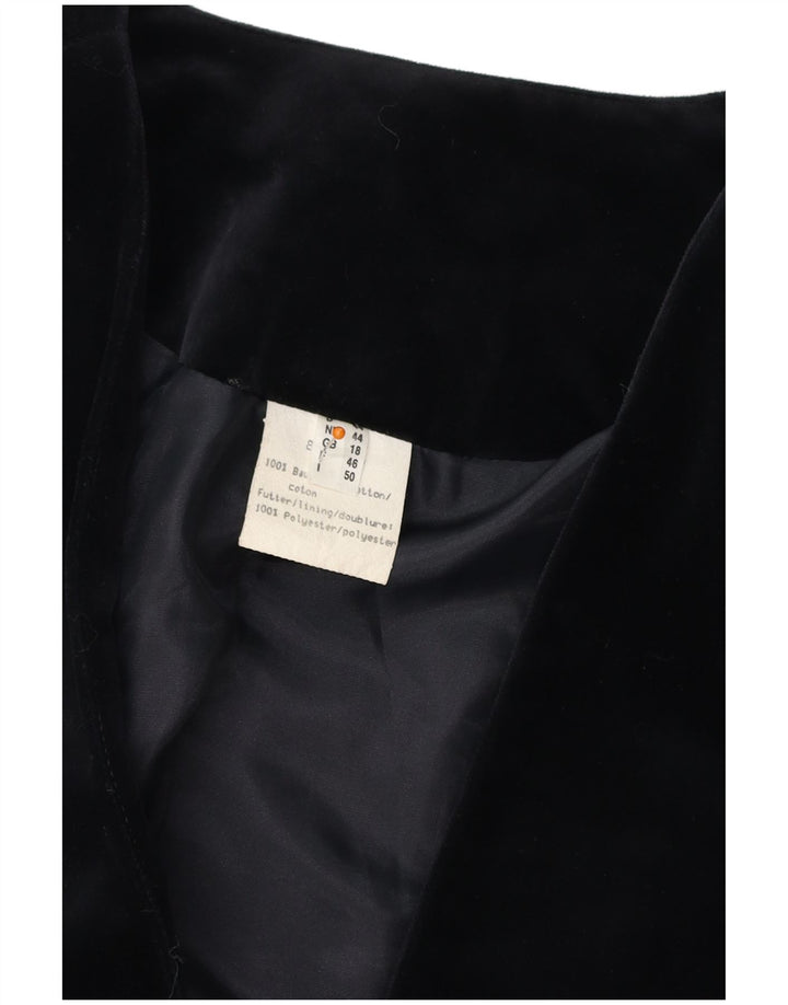 VINTAGE Damska marynarka zapinana na 3 guziki, aksamitna, UK 18 XL, czarna bawełna