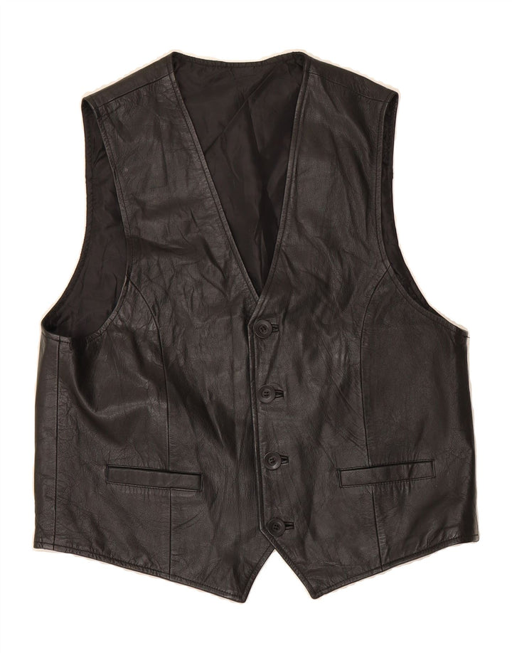 C&A Mens Leather Waistcoat Large Black Leather Vintage C&A and Second-Hand C&A from Messina Hembry 
