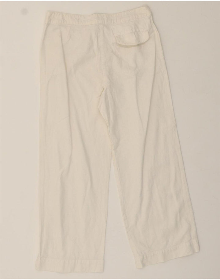 ARMANI Womens Loose Fit Cropped Trousers UK 8 Small W26 L23 White Linen Vintage Armani and Second-Hand Armani from Messina Hembry 