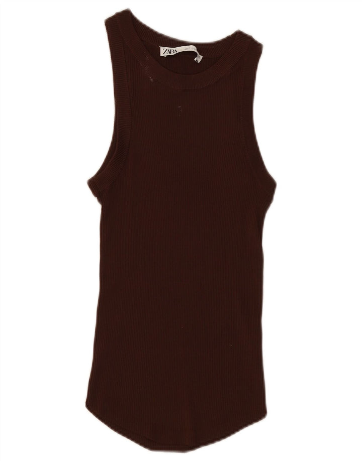 Top damski z kamizelką Zara UK 8 Small Brown wiskoza