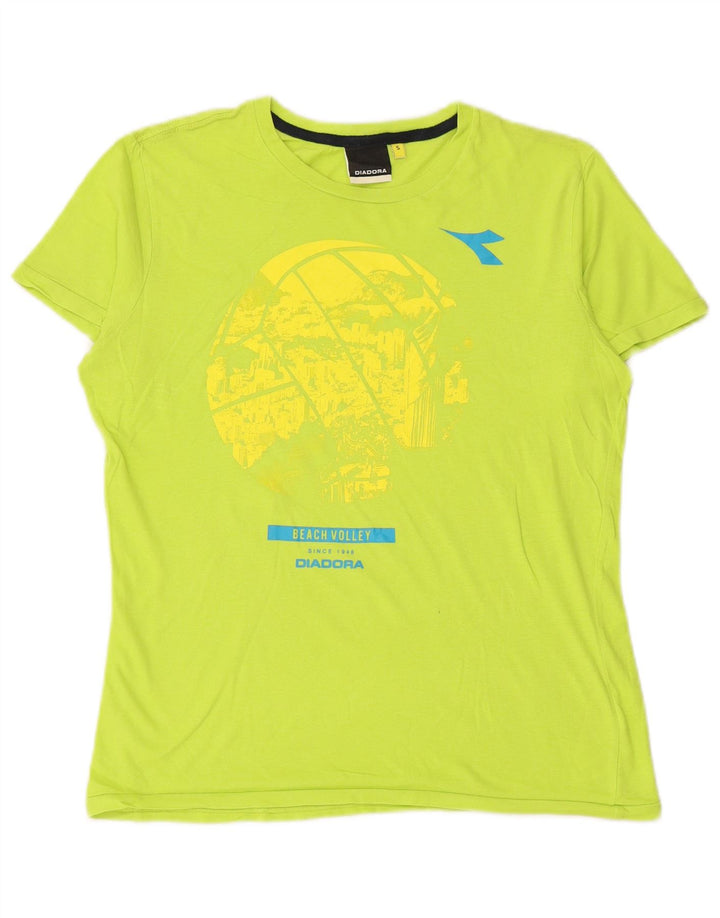 Męski T-shirt z grafiką DIADORA, mały, zielony, bawełniany