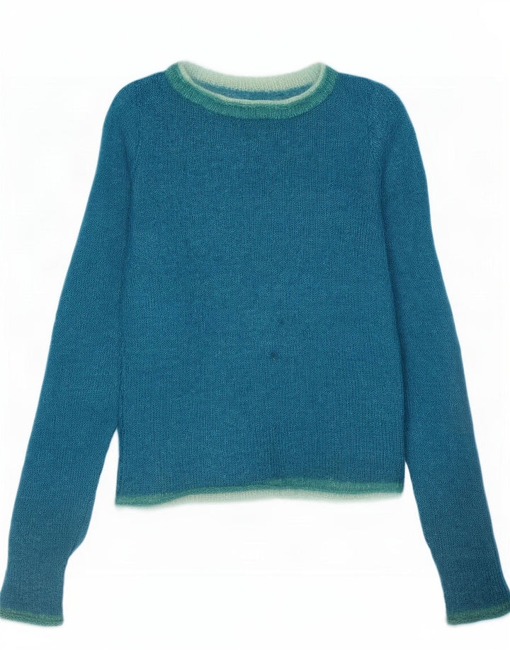 Sweter damski w stylu vintage z okrągłym dekoltem UK 10, mały niebieski