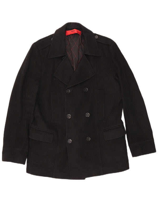 Płaszcz męski Hugo Boss Pea UK 44 2XL Czarna dziewicza wełna