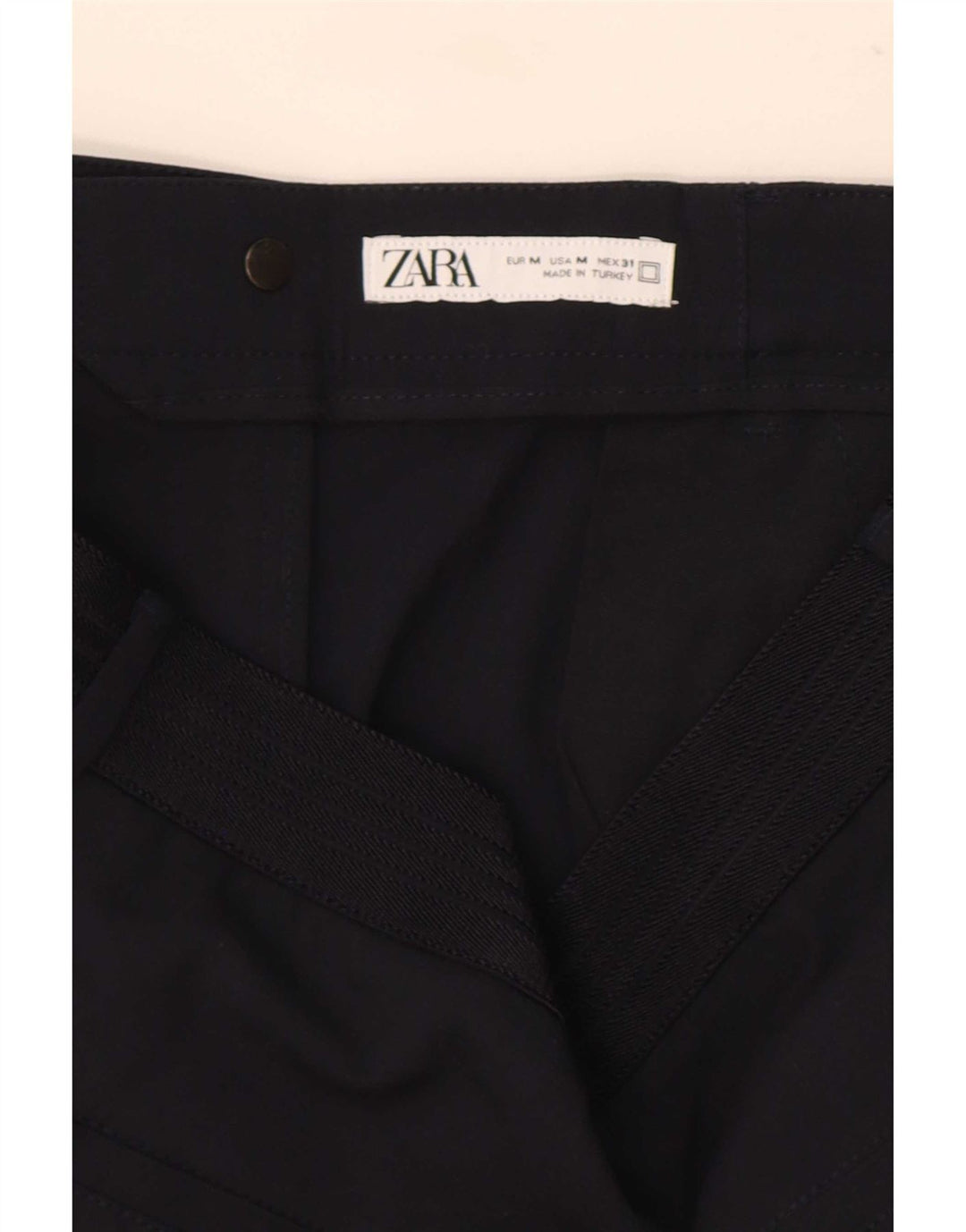 Damskie proste spodnie garniturowe Zara, średnie W30 L30, granatowe, poliestrowe