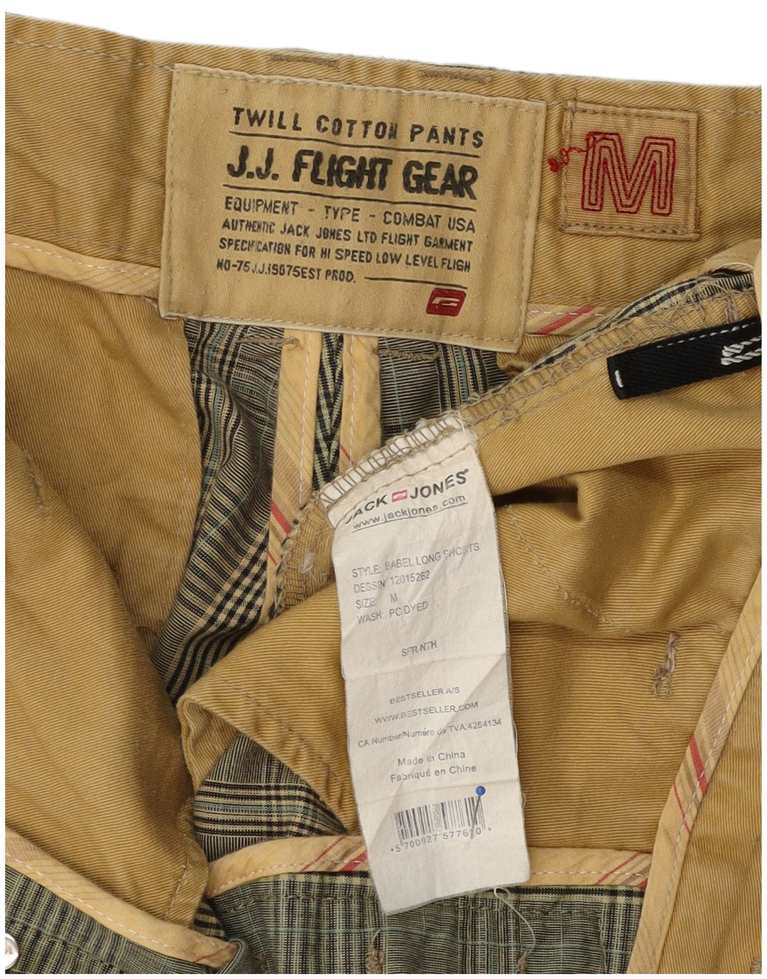 Męskie spodenki chino Jack & Jones, średnie W32, khaki, bawełniana krata