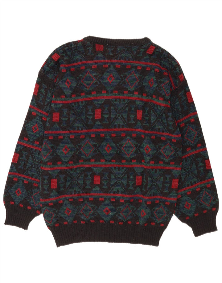 Vintage męski sweter z okrągłym dekoltem, średnio szary, geometryczny