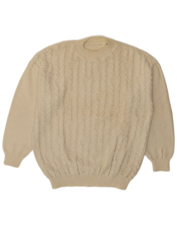 Vintage męski sweter z wycięciem pod szyją, duży, beżowy