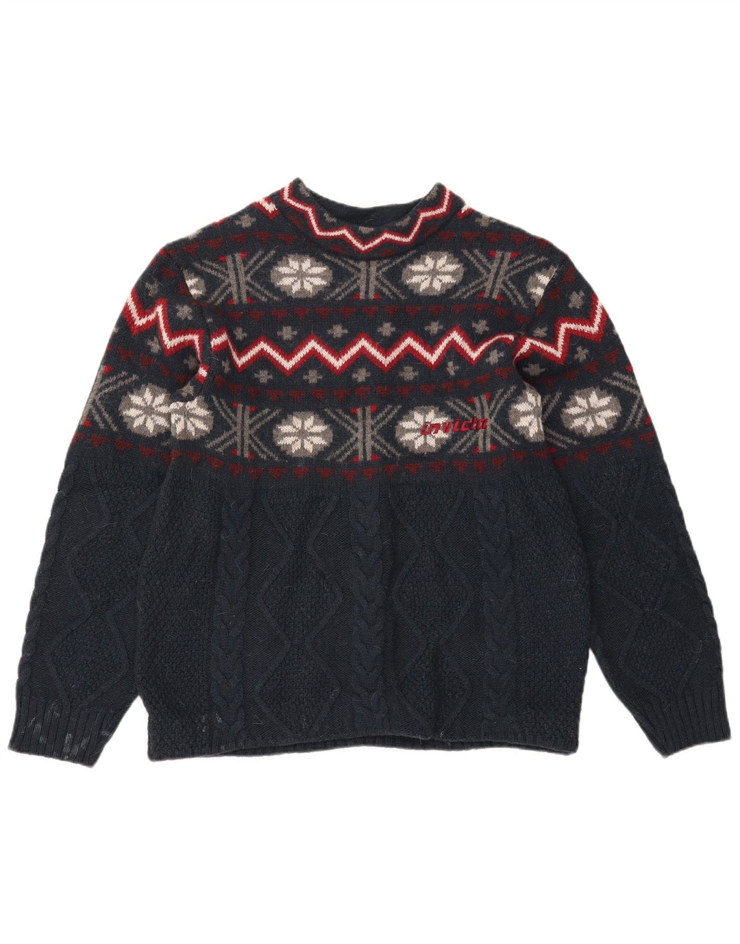 Męski sweter z okrągłym dekoltem Invicta, średni granatowy Fair Isle