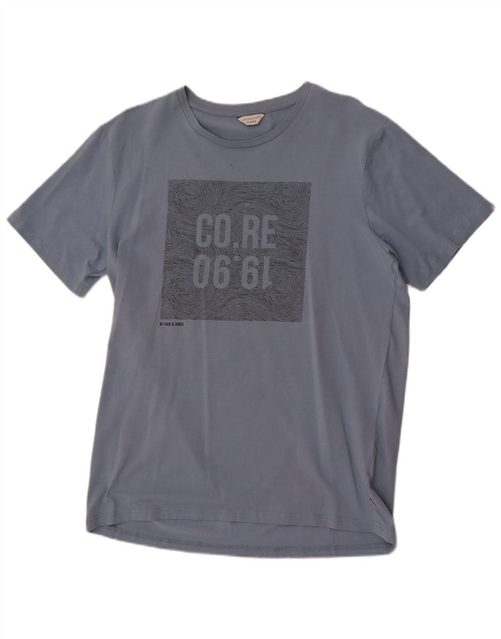 Męska koszulka z grafiką Jack & Jones, góra XL, niebieska, bawełniana