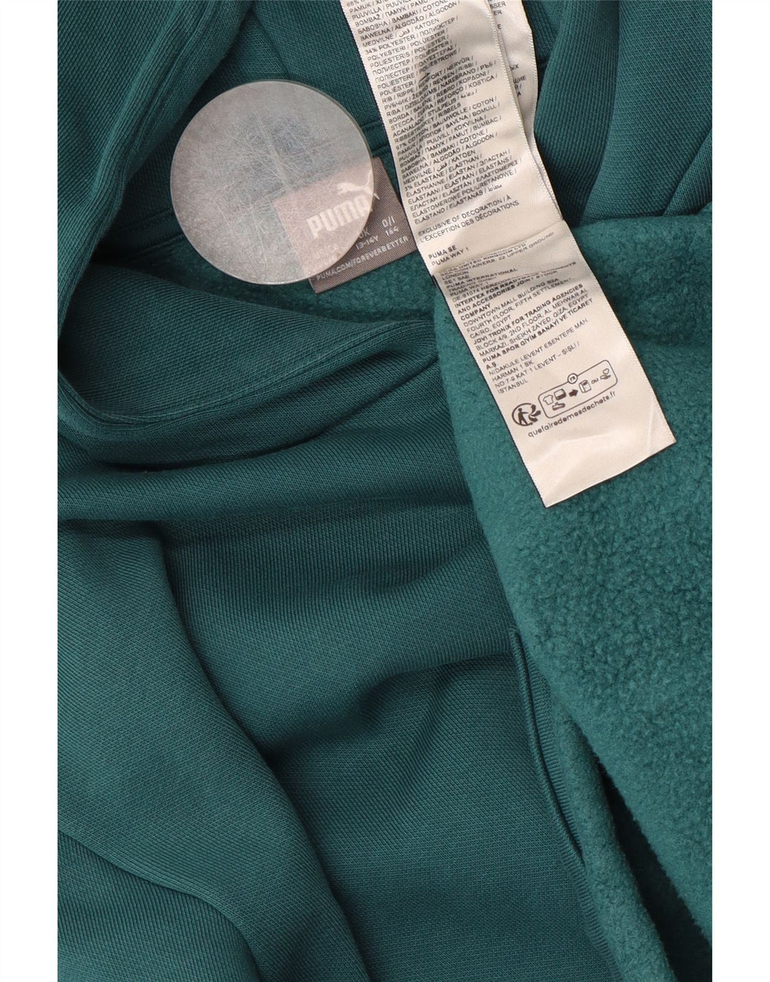 Dziewczęcy sweter z kapturem i grafiką PUMA o luźnym kroju, 13-14 lat, zielona bawełna