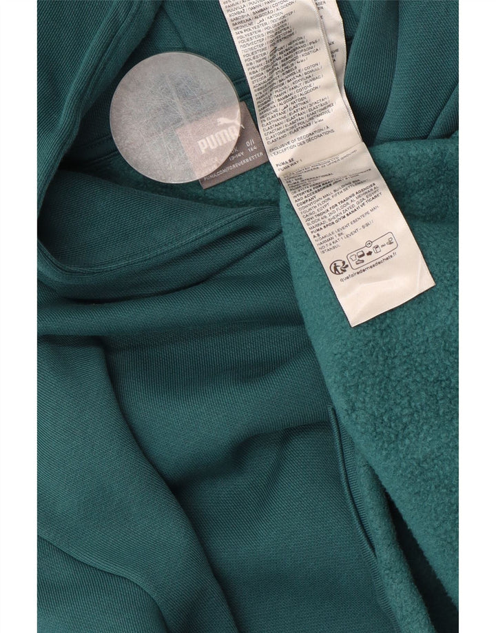 Dziewczęcy sweter z kapturem i grafiką PUMA o luźnym kroju, 13-14 lat, zielona bawełna