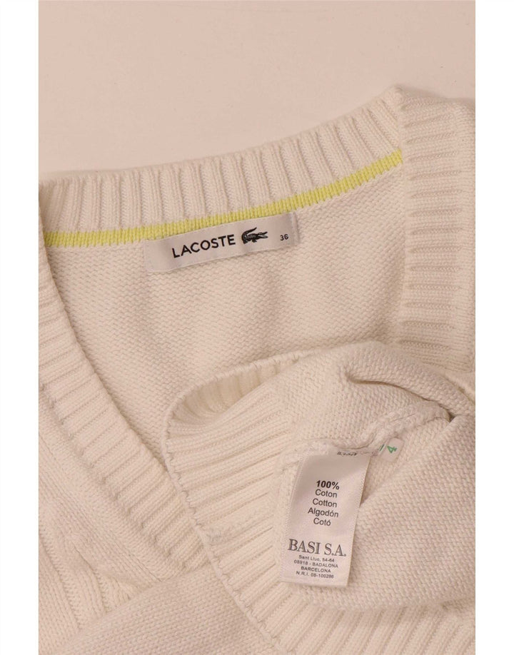 Lacoste Damski sweter z dekoltem w kształcie litery V, rozmiar 36, mały, biały, bawełniany