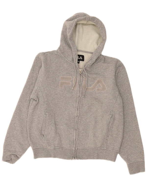 Damski sweter Fila z grafiką, oversize, zapinany na zamek, UK 10, mały, szary, bawełniany