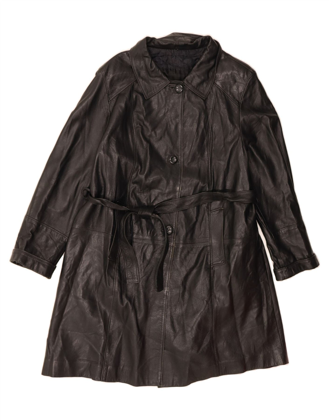 VINTAGE Womens Leather Coat UK 18 XL Black Leather Vintage Vintage and Second-Hand Vintage from Messina Hembry 