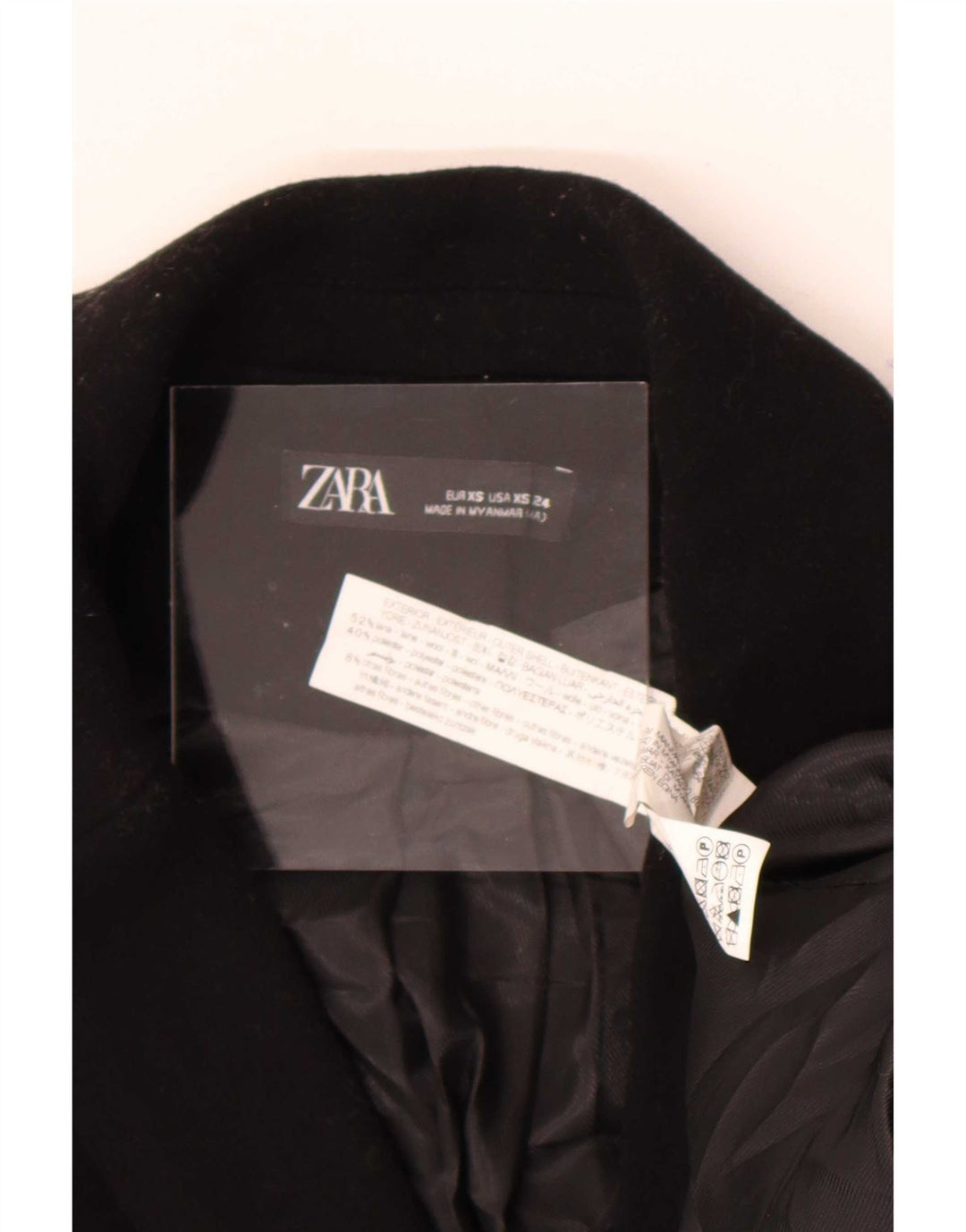 Dwurzędowy płaszcz damski Zara UK 6 XS, czarna wełna