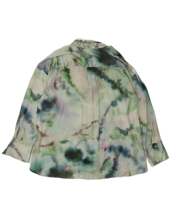 Damska bluzka koszulowa oversize Zara UK 14, średni zielony kolor Tie Dye, poliester