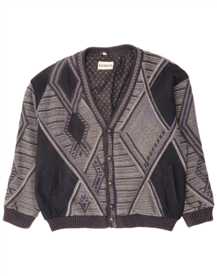 Męski sweter rozpinany VINTAGE XL, szary, geometryczny akryl