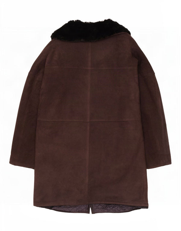 Vintage damska otwarta kurtka shearling UK 12 średni brąz