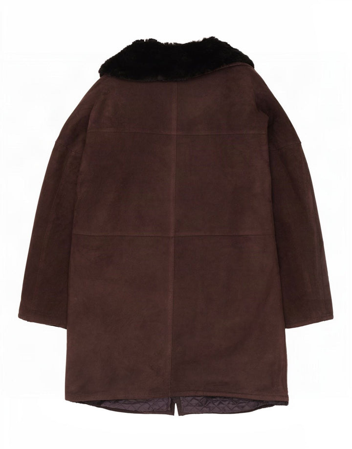 Vintage damska otwarta kurtka shearling UK 12 średni brąz