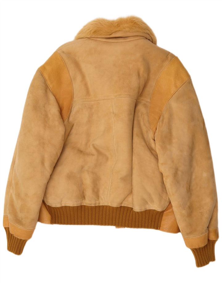 Vintage męska kurtka Bomber Shearling UK 38 średni beż